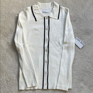 Nine West Cream Button-Up Cardigan with Black Trim size medium